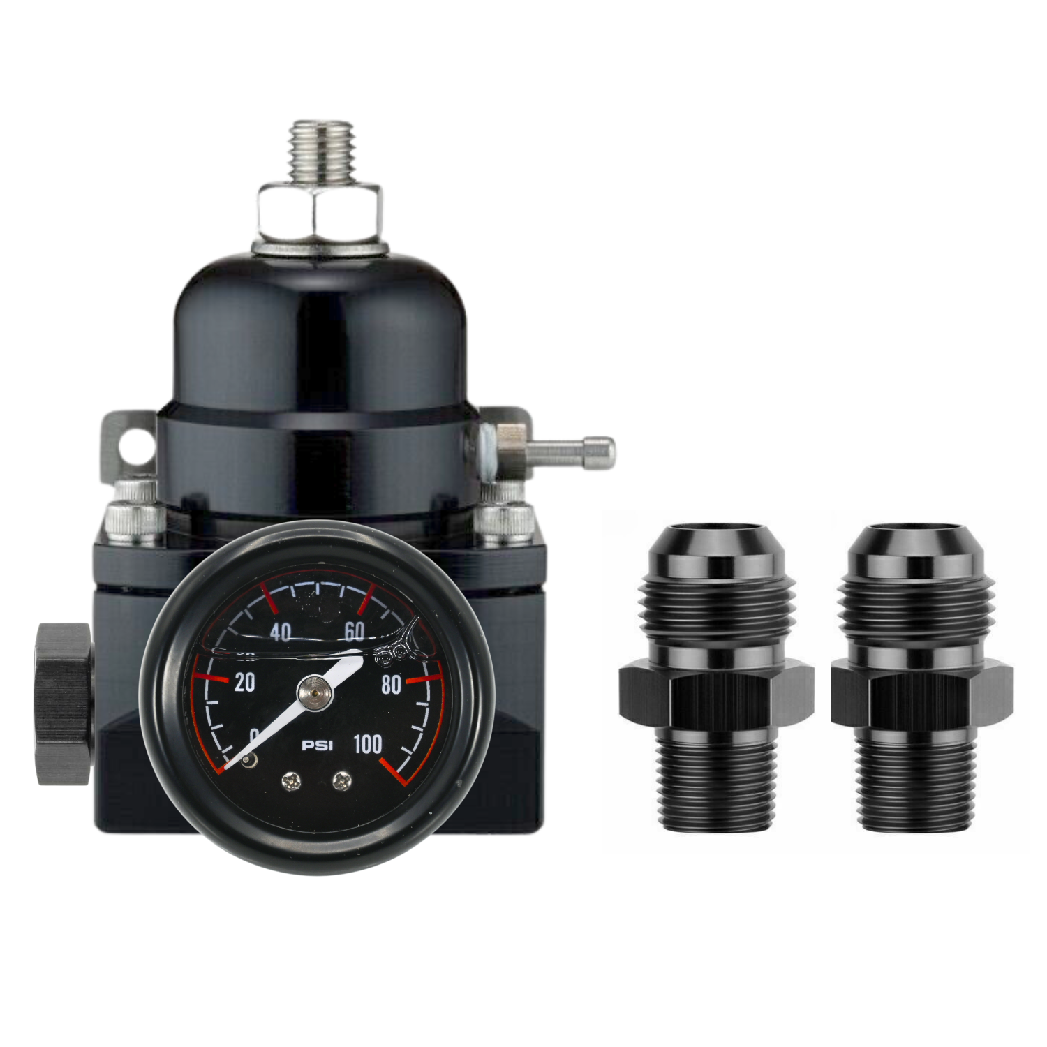 Type-R Black Universal 1:1 Adjustable Fuel Pressure Regulator -6AN/-8AN Fittings Gauge Kit